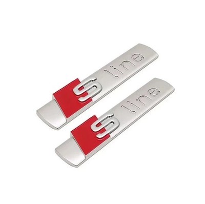 2x Chrome Audi S-LINE Side Fender Logo Emblem Decal Badge Decoration OEM Red