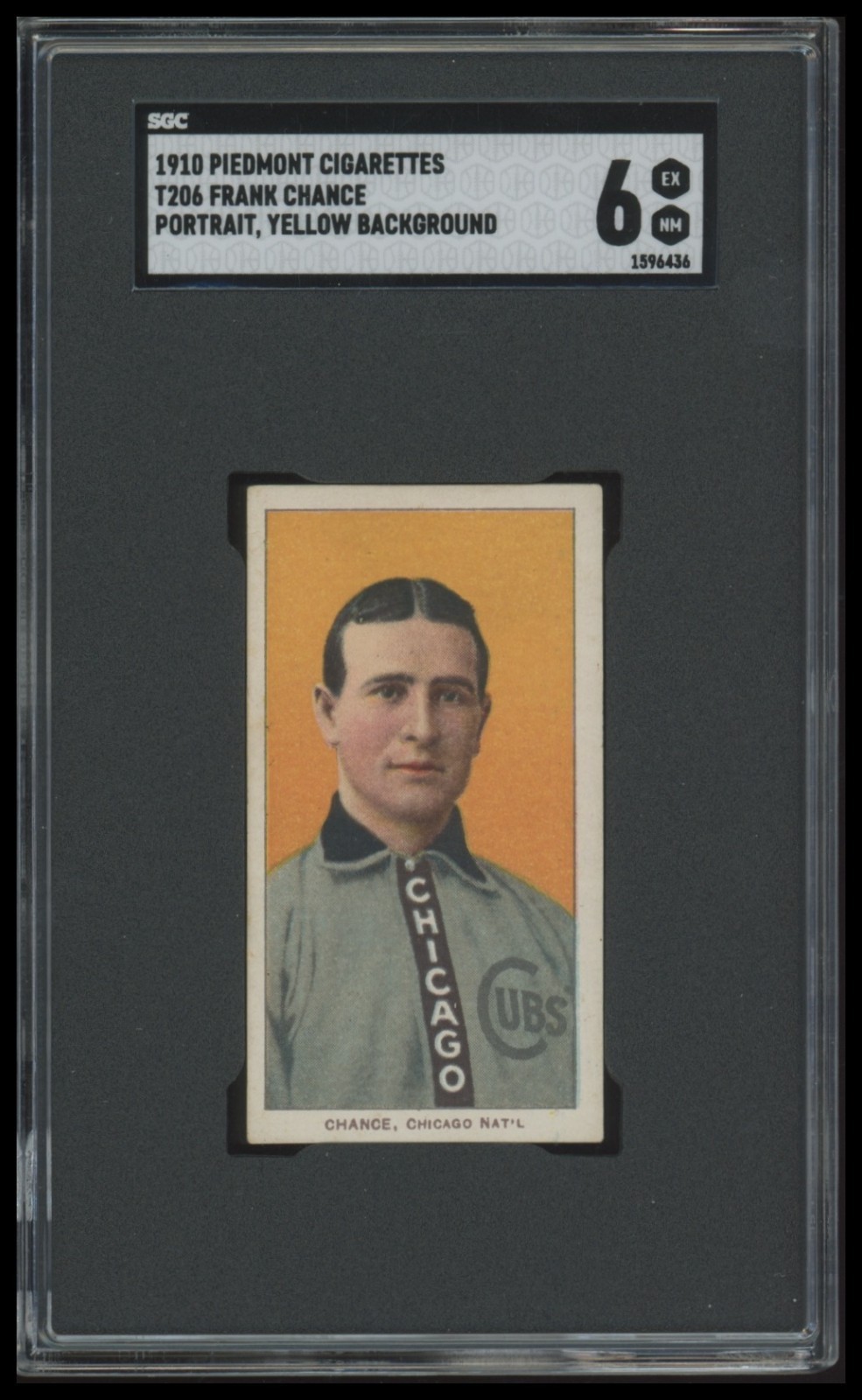 1909-11 T206 FRANK CHANCE SGC 6 PIEDMONT YELLOW 350 - HOF CUBS