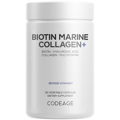 Worldwide 2 X Codeage Biotin Marine Collagen Peptides with Vitamin C E and Hya