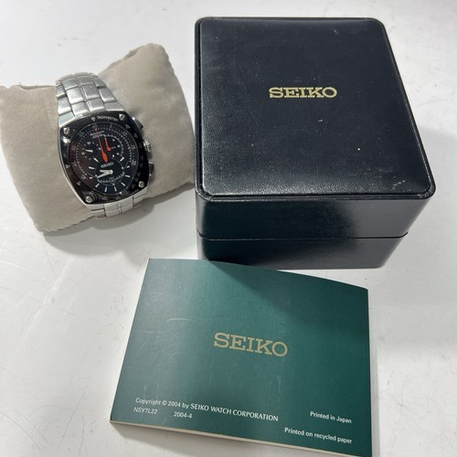 SEIKO SPORTURA KINETIC CHRONOGRAPH 7L22-0AD0 BLACK TACHYMETER MEN'S WATCH IN BOX - Picture 2 of 20