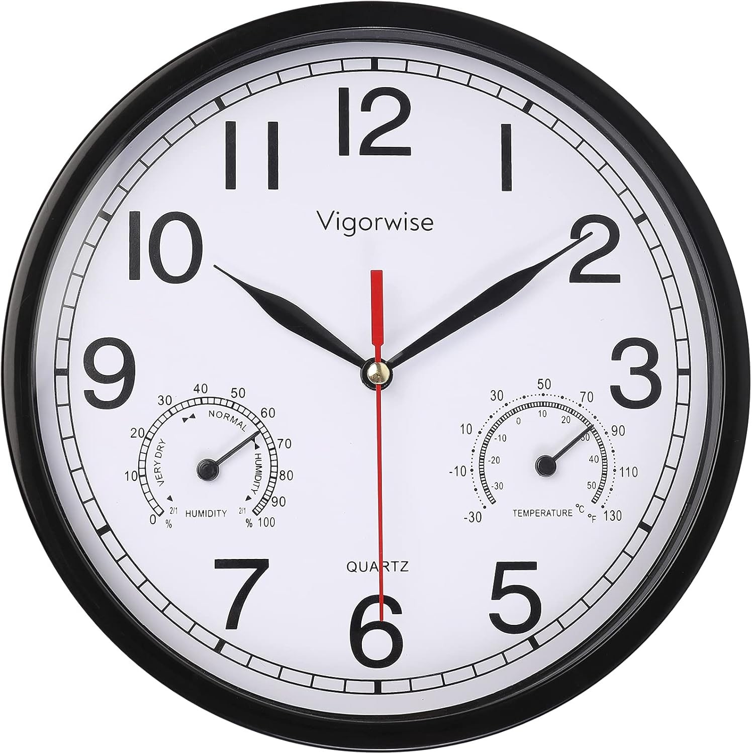 8 Inch Wall Clock Temperature Humidity Silent Black