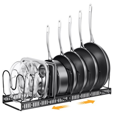 Expandable Pans and Pots Lid Organizer Rack for Cabinet - Rubber-Dipped Pan Org