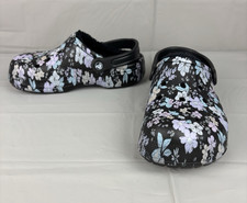 Crocs Classic Lined Clog M5 W7 Black Floral Print Faux Fur Slip On 205975
