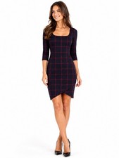 Express Plaid Midi Dress, Size XS, Navy and Red NWT