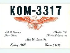 patriotic EAGLE BIRD - QSL CB HAM RADIO CARD Spring Hill Tennessee TN s0251