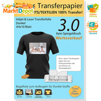 Transferfolie A4 Dunkel T-Shirt Papier FüR Textilien 10 Blatt