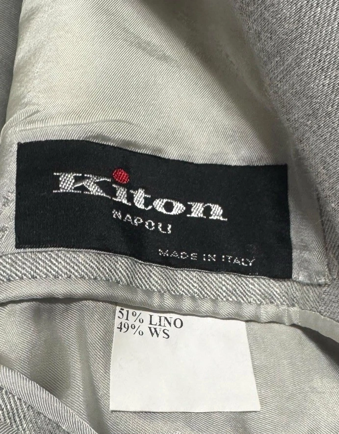 Blazer Kiton Napoli Para Hombres Gris Lino Cachemira Tres Botones Lujo Para Hombre Talla 52 EU Foto 3 de 4