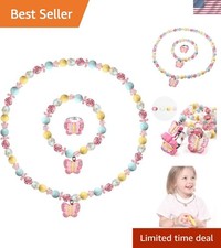 Colorful Butterfly Kids Jewelry Set - Necklace, Bracelet Ring for Little Girls