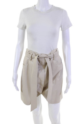 Nanushka Womens Faux Leather Button Down Western Mini Skirt Creme Beige Size Lar