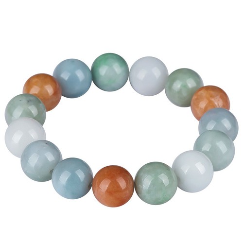 BurmeseJade Bracelet 13mm Tri-Color Gemstone Buddhist MalaBead Chinese Luck Gift - Picture 5 of 5