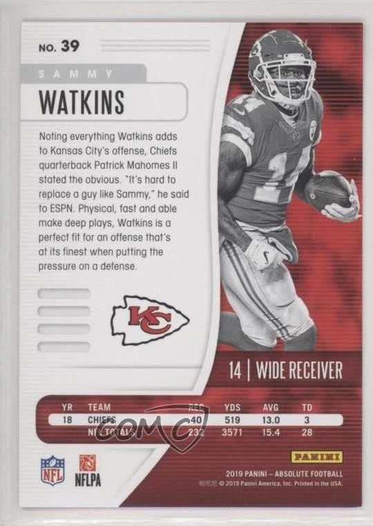 2019 Panini Absolute Orange Mosaic /75 Sammy Watkins #39 - Image 2 of 2