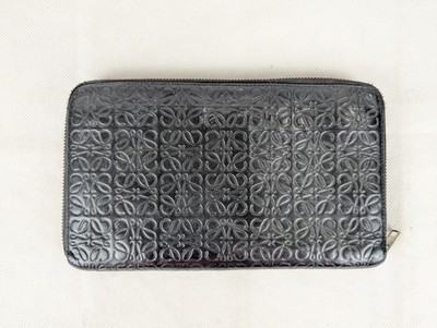 小物 LOEWE Anagram Leather Bifold Long Wallet Authentic Loewe Black leather Anagram zip-around long wallet Made