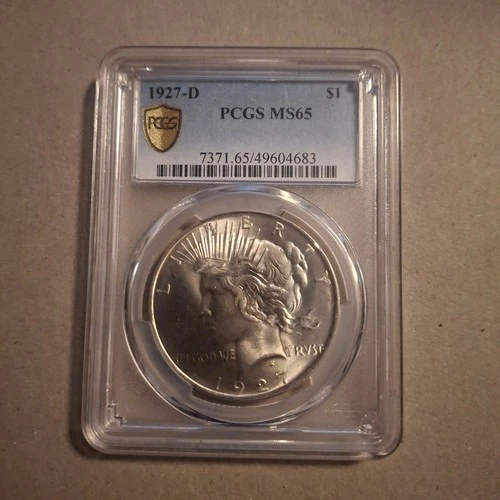 1927 D Peace Silver Dollar $1 Coin - Certified PCGS MS65 - PROBLEM FREE