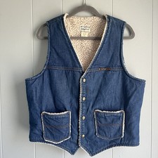 Vtg Sedgefield Trucker Vest Men L Denim Sherpa Lined Snap Up Western Cowboy 70s