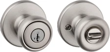 Kwikset Tylo Entry Door Knob with Lock and Key, Secure Keyed Handle Exterior, Fr