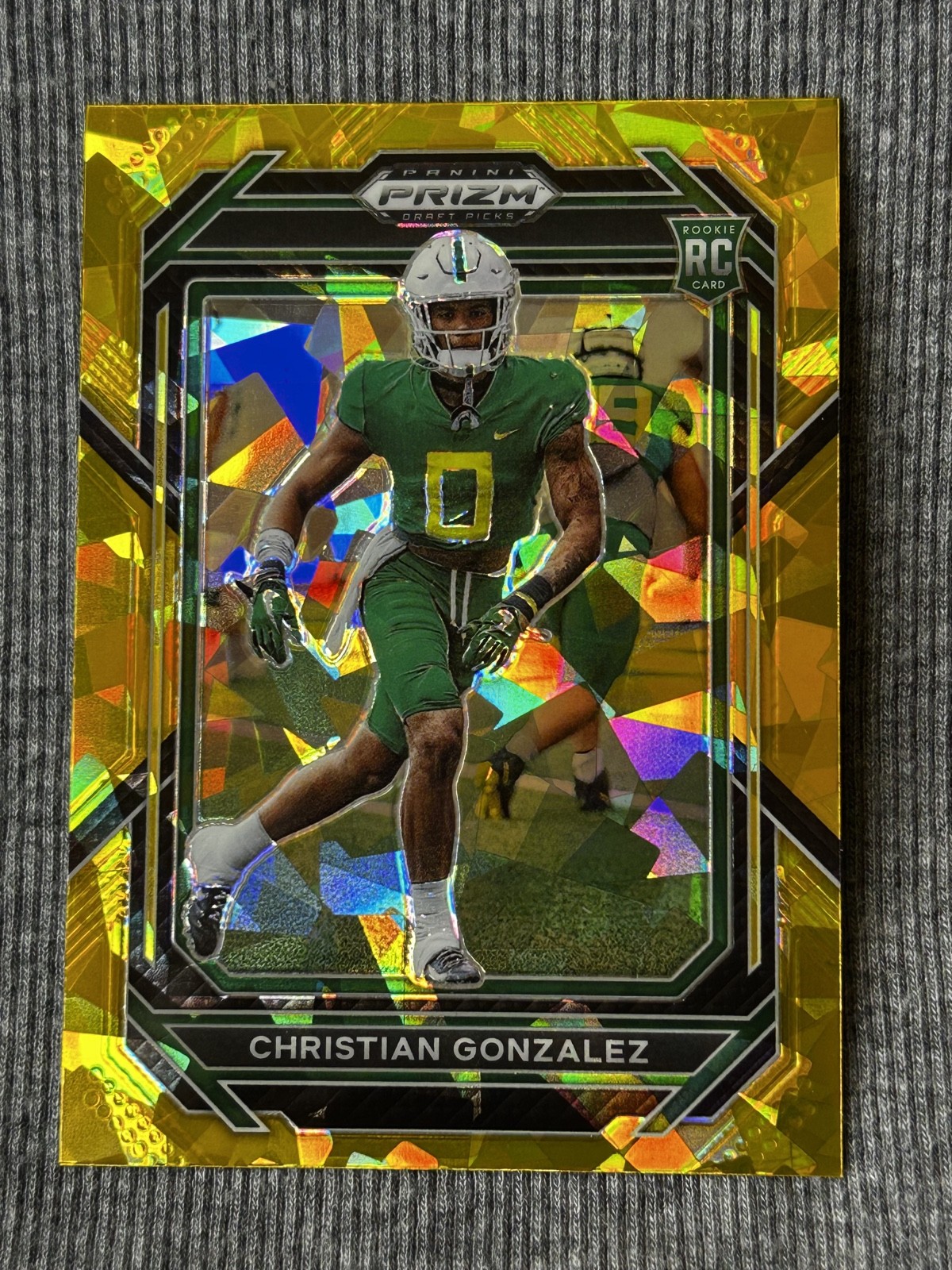 Christian Gonzalez Panini Prizm Draft Picks #174 Gold Ice
