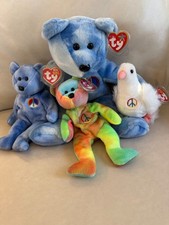 Lot of 4 TY Plush Beanie Buddy ☮️ Bear Beanie Babies ☮️ Bear Serenity & Peace