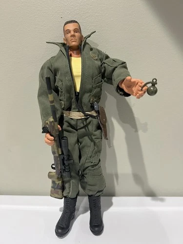Vintage 1996 GIJoe 2 Guns Waist Belt And Grenade 12 Inch Hasbro Green Jumpsuit