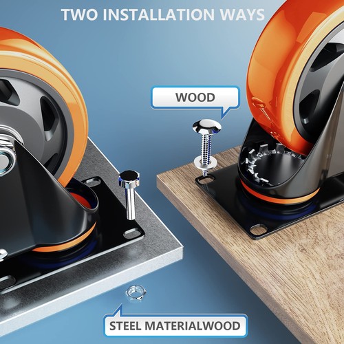 Casters Set of 4 Heavy Duty,5 Inch Caster Wheels with Brakes, Swivel Top Plat... - Picture 4 of 7