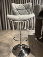 Grey PU Leather Bar Stools Set of 2, Adjustable Height & 360° Swivel Chrome Base