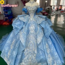 Sky Blue Quinceanera Dresses Shiny Appliques Beaded Prom Ball Gowns Sweet 15 16