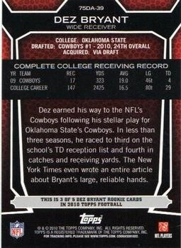 2010 Topps #75DA-39 Dez Bryant Draft 75th Anniversary - Image 2 of 2