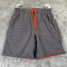 Nike Mens Gray Orange Swim Trunks Mesh Lined Board Shorts Athletic Size M