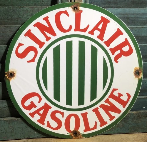 VINTAGE SINCLAIR GASOLINE STRIPE PORCELAIN GAS PUMP PLATE OIL ADVERTISING SIGN