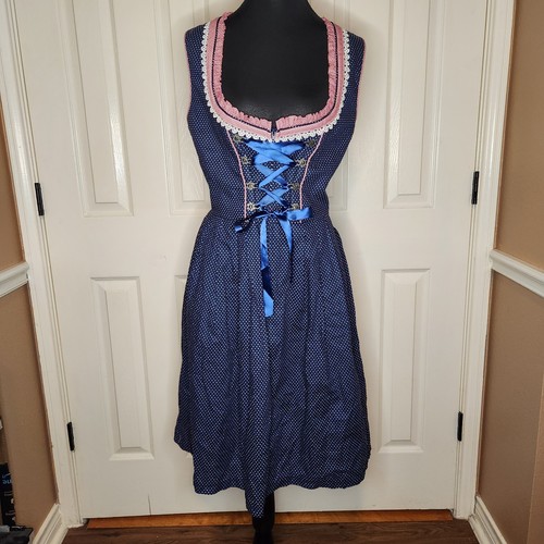 Hiziti Size L Oktoberfest Dirndl Dress Red White Blue Americana Sleeveless