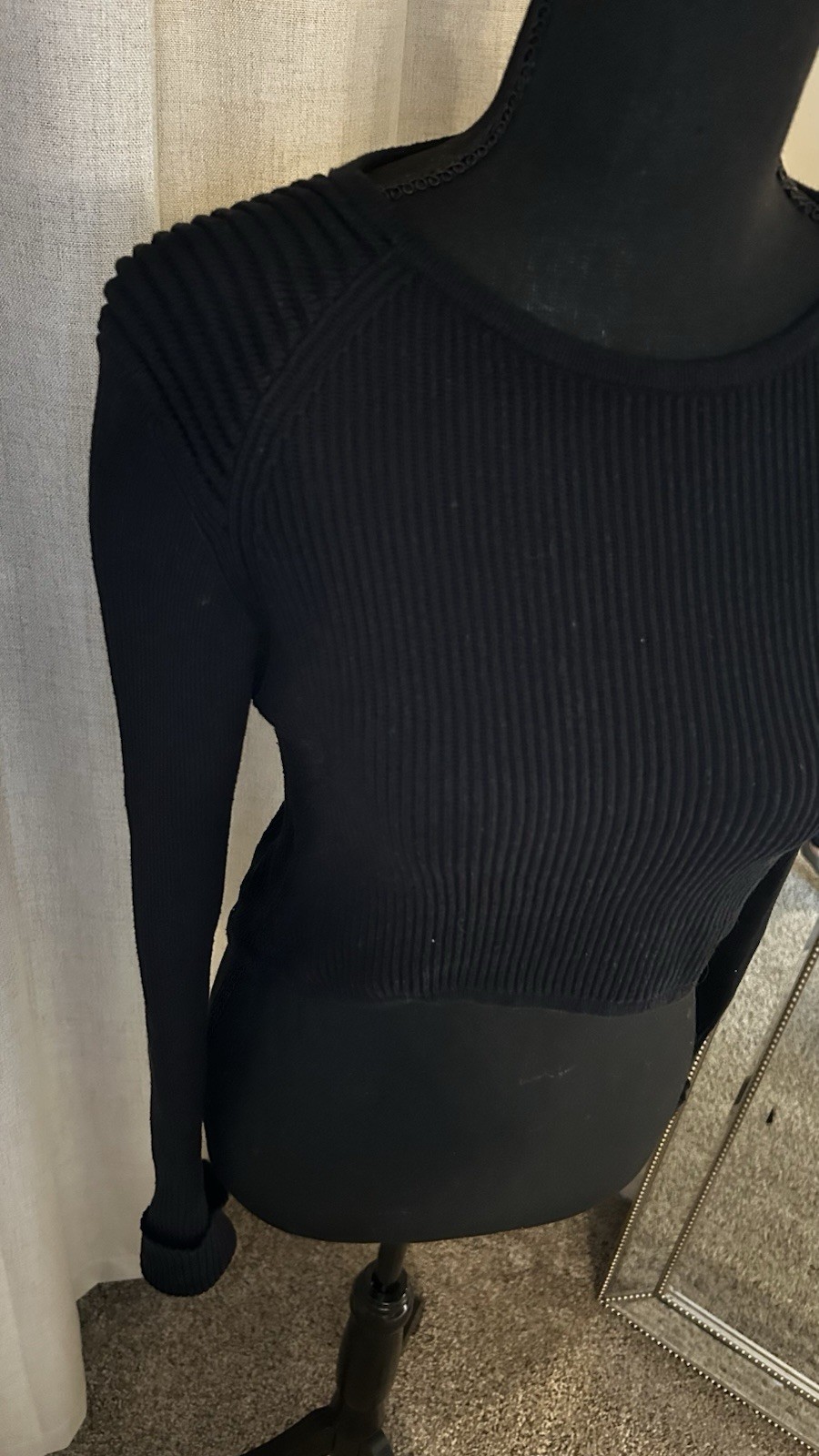 CABI Solid Black Ribbed Prep Cropped Pullover Cre… - image 4