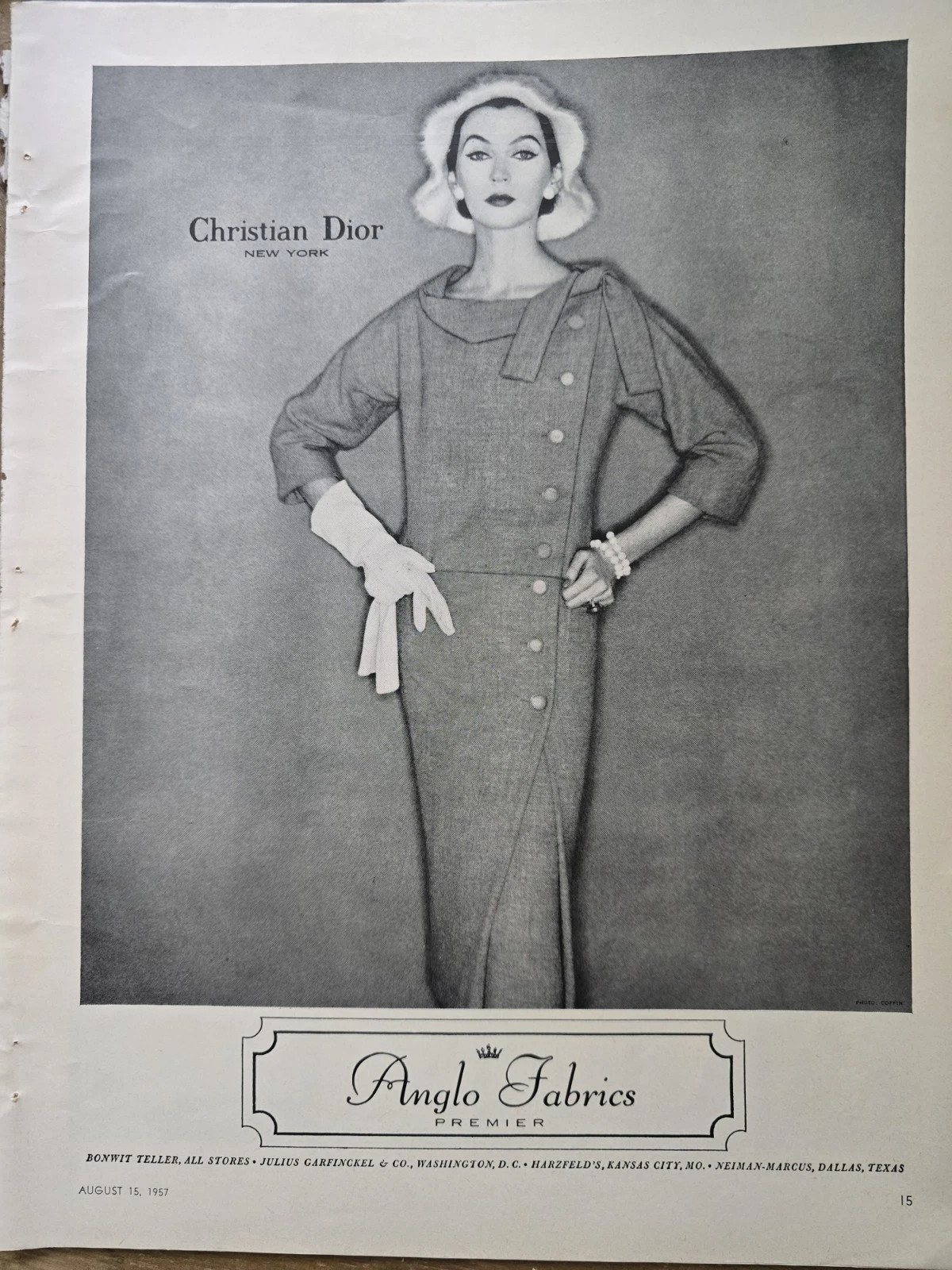 Abito donna Christian Dior Dovima 1957 tessuto anglo pubblicità moda vintage