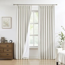 Pinch Pleated Blackout Curtain Panels with Full Blackout Liner Linen Blend Th...