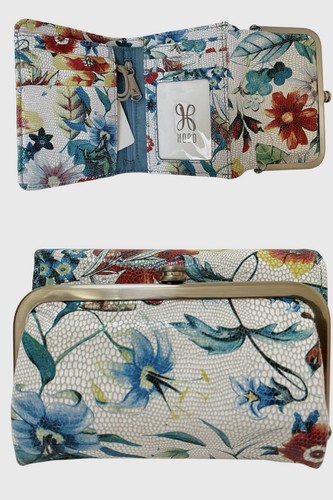 HOBO Compact Trifold Wallet Leather Botanic Print Robin NWT - Picture 1 of 6