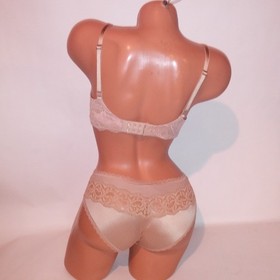 Victoria Secret Bra Set 36C Push Up Without Padding Medium Panty Beige Solid New