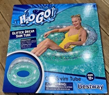 H2O GO BESTWAY GLITTER DREAM TRANSPARENT SWIM TUBE FLOAT WITH BACKREST NEW