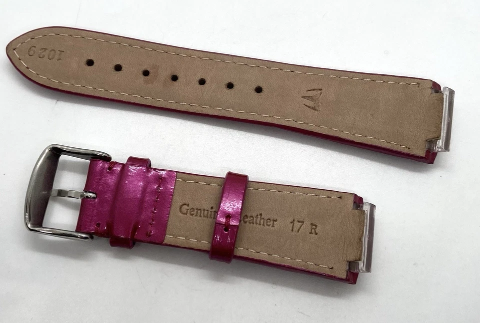 NUEVA TECHNOMARINE Correa de Reloj Cuero Genuino 17mm Brillo Brillante Fucsia Acolchada Foto 3 de 4