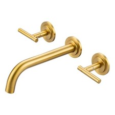 Wall Mount Bathroom Faucet - Brushed Bathroom Sink Faucet - 2 Handle Wall Gold