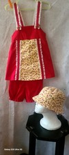 Vestido de verano rojo con ribete rojo de zorros y sombrero para niñas talla 9 meses