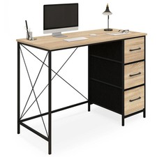 Bureau 3 tiroirs en tissu UTAH bois et noir design industriel