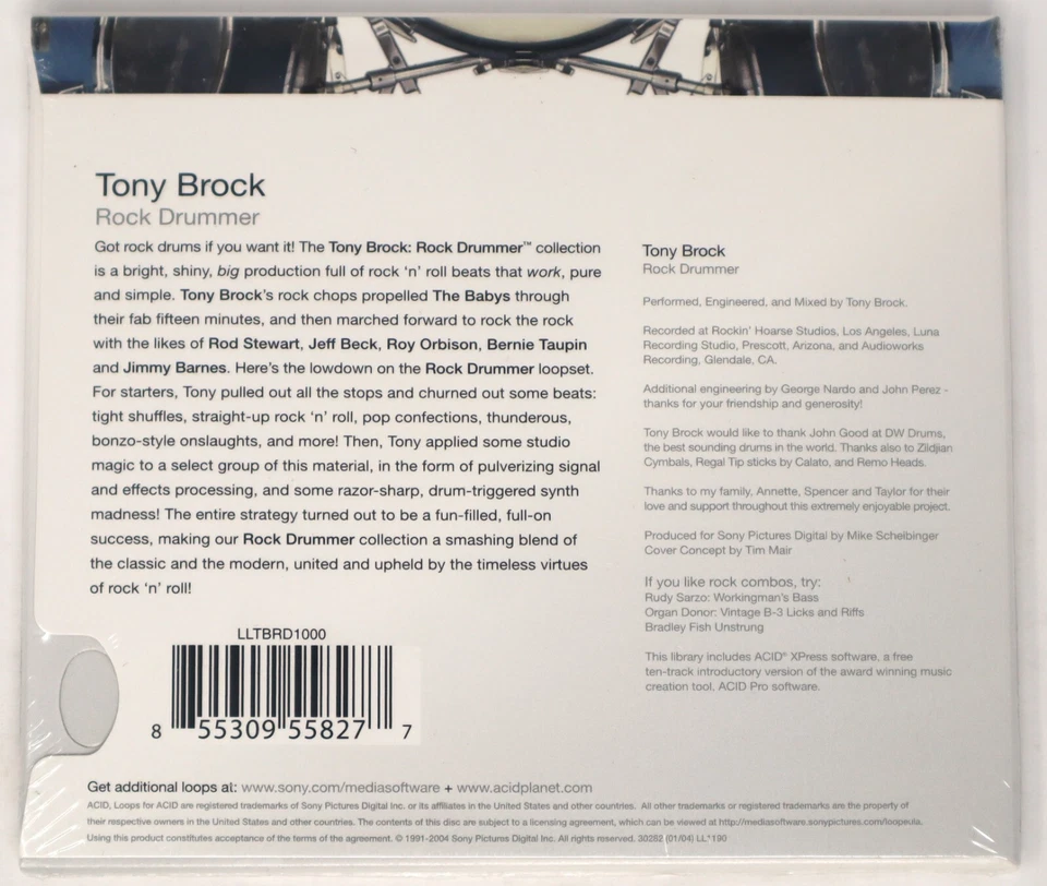 Sony Sound Series Тони Брок Рок Барабанщик Петли Для Кислотной Библиотеки/Сэмплирования CD - Изображение 2 из 2