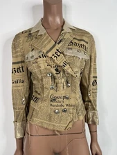 Vtg John Galliano Tan SS2005 Gazette Print Jacket XS 38