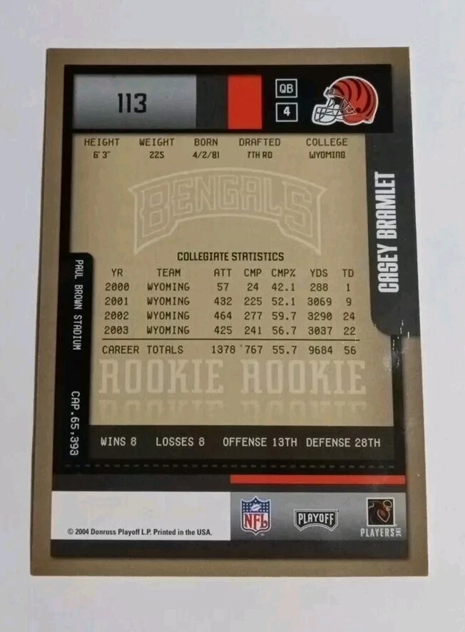 2004 04 Playoff Contenders Casey Bramlet # 113 Rookie Ticket RC Auto Autograph - Image 2 of 2