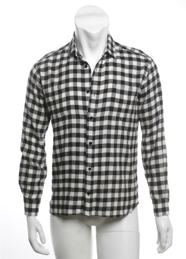 Camicia uomo SAINT LAURENT a quadri nero bianco cotone bottoni manica lunga 37 14 5
