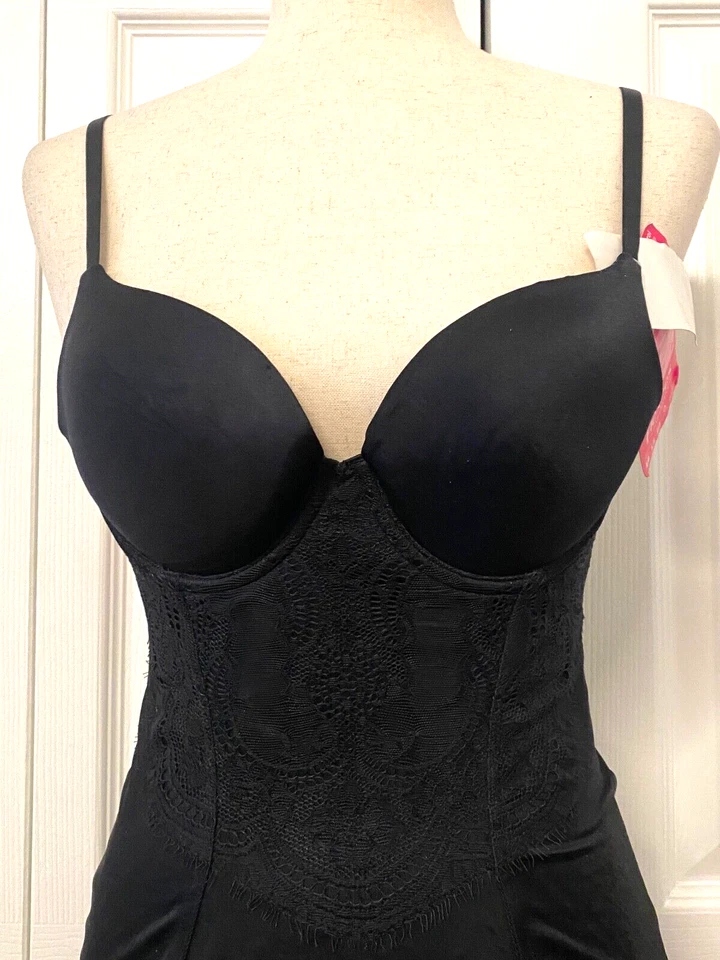 Prendas moldeadoras negras Maidenform Flexees 34B para mujer deslizamiento control firme encaje acolchado Foto 2 de 4