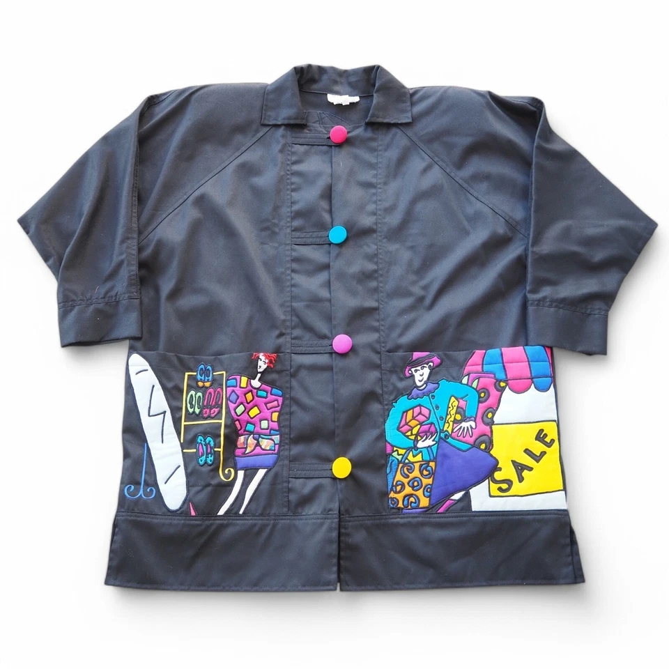 Silkscapes Vintage Años 80 90 "Compras" Arte para Usar Chaqueta Relajada Para Mujer S Foto 3 de 4