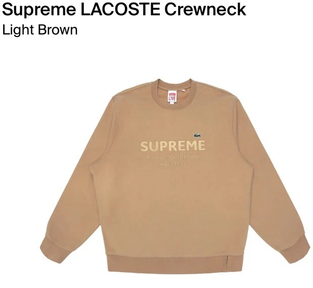 Lacoste x Supreme Crewneck Sweatshirt Light Brown Size Med SS18