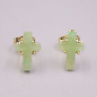 <!--F#f_0-->Yellow Gold Plated Alloy with Heated Green Jade Cross Stud Earrings 11mm Width<!--F/-->