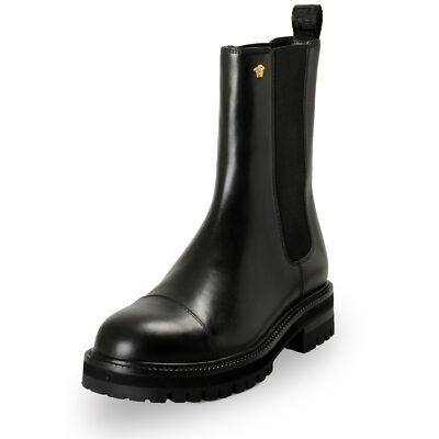Versace Men's Black Leather Gold Medusa Chelsea Boots Shoes US 9 IT 42