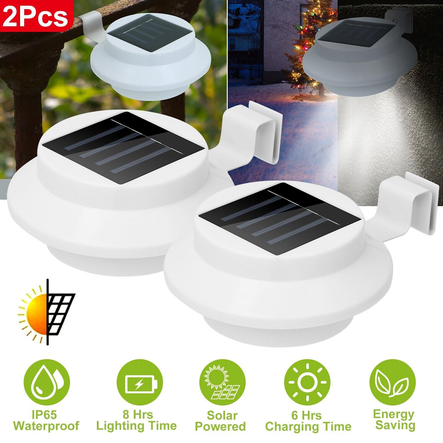 2X SOLAR POWERED 3 LED GUTTER DOOR WALL FENCE LIGHTS OUTDOOR SOLAR