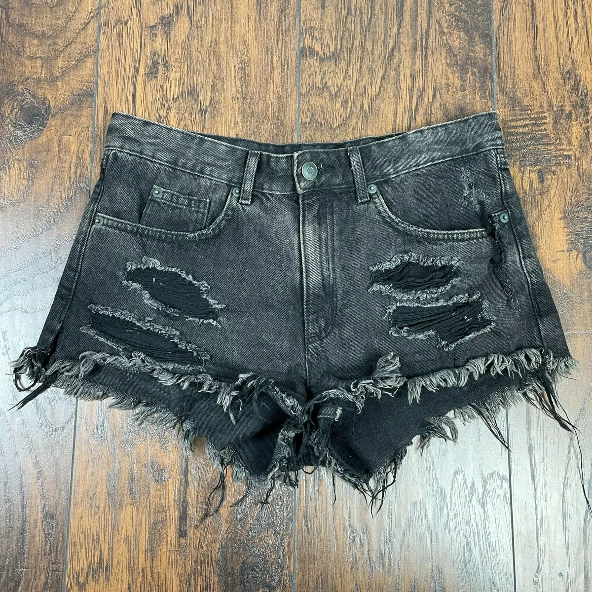 Long black hotsell ripped shorts